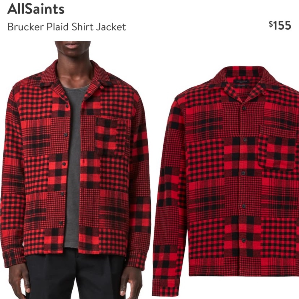 All Saints Brucker Plaid Shirt Jacket Medium